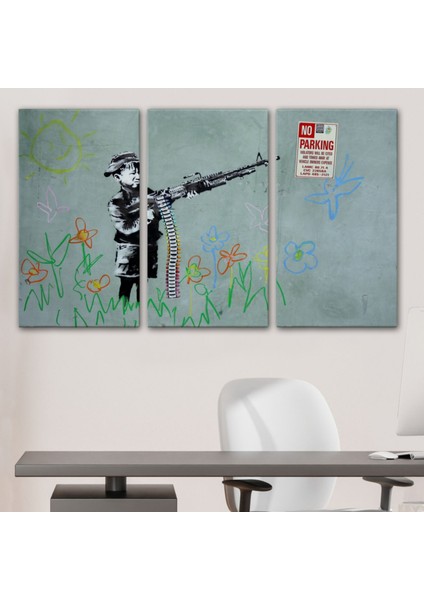 Makineli Tüfek ve Çocuk, No Parking, Banksy Dekoratif Kanvas Tablo, Duvar Dekoru 5008 modelleri