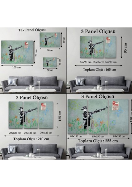 Makineli Tüfek ve Çocuk, No Parking, Banksy Dekoratif Kanvas Tablo, Duvar Dekoru 5008 fırsatları