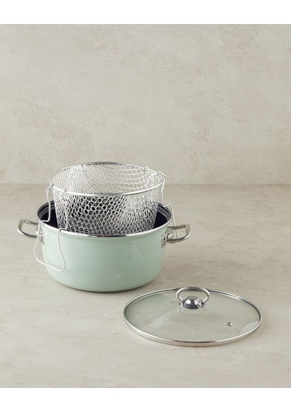 Emaye Kızartma Tenceresi, Açık Mint Renk, Şık ve Kullanışlı Mutfak Gereci fiyatları