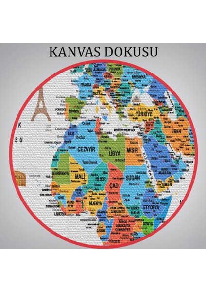 Eğitici Detaylı Sembollü Türkçe Dünya Haritası Dekoratif Kanvas Tablo, Duvar Dekoru 3232