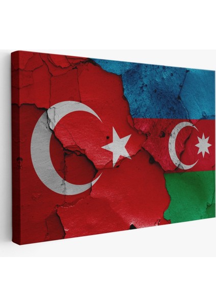 Azerbaycan ve Türk Bayrağı Dekoratif Kanvas Tablo, Duvar Dekoru 6516