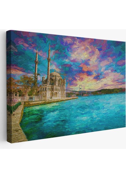 Yağlıboya Görünüm Camii ve Deniz Dekoratif Kanvas Tablo, Duvar Dekoru 3760