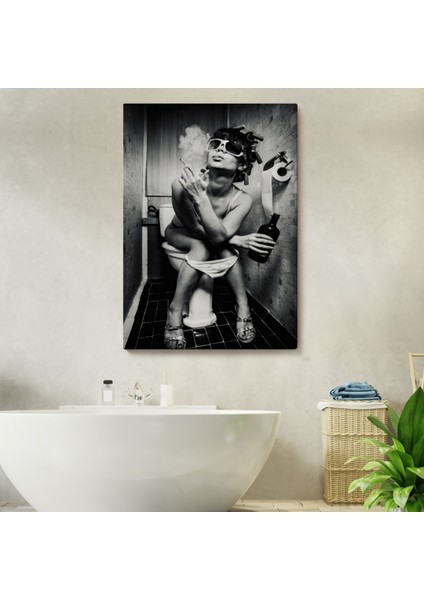 Tuvalette Içki ve Sigara Içen Kadın Dekoratif Kanvas Tablo, Duvar Dekoru 5105 fiyatları