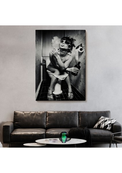 Tuvalette Içki ve Sigara Içen Kadın Dekoratif Kanvas Tablo, Duvar Dekoru 5105 modelleri