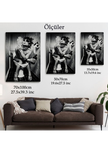 Tuvalette Içki ve Sigara Içen Kadın Dekoratif Kanvas Tablo, Duvar Dekoru 5105 fırsatları