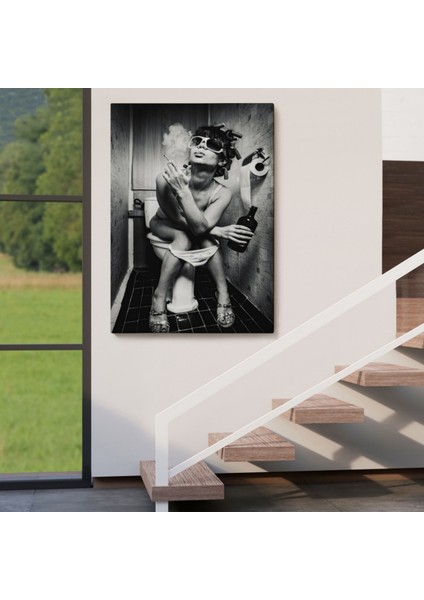 Tuvalette Içki ve Sigara Içen Kadın Dekoratif Kanvas Tablo, Duvar Dekoru 5105 indirimleri