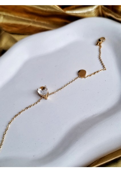 Ladybirdbujiteri Damla Model Zirkon Taşlı Minimal Çelik Bileklik