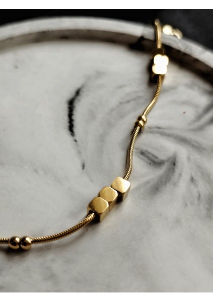Ladybirdbujiteri Üçlü Küp Tasarım Minimal Gold Çelik Bileklik