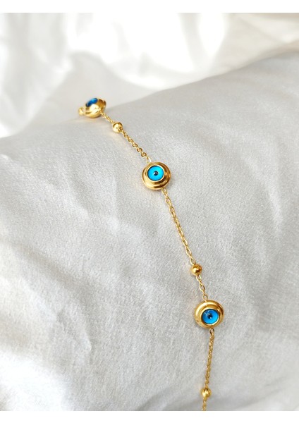 Ladybirdbujiteri Çift Taraflı Üç Nazar Boncuklu Çelik Bileklik modelleri