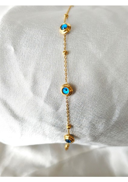 Ladybirdbujiteri Çift Taraflı Üç Nazar Boncuklu Çelik Bileklik fırsatları