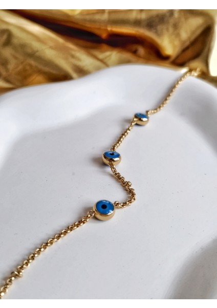 Ladybirdbujiteri Nazar Boncuklu Minimal Gold Çelik Bileklik