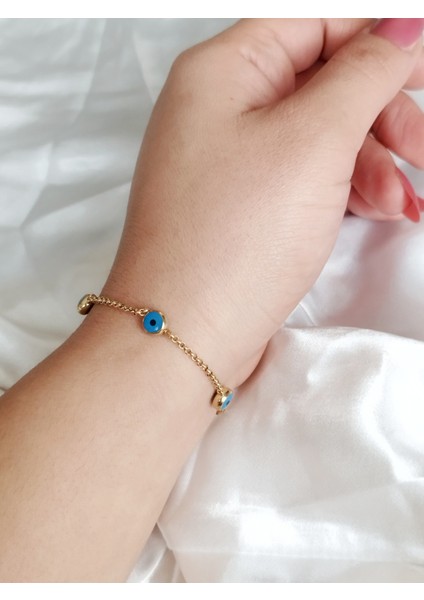 Ladybirdbujiteri Nazar Boncuklu Minimal Gold Çelik Bileklik modelleri