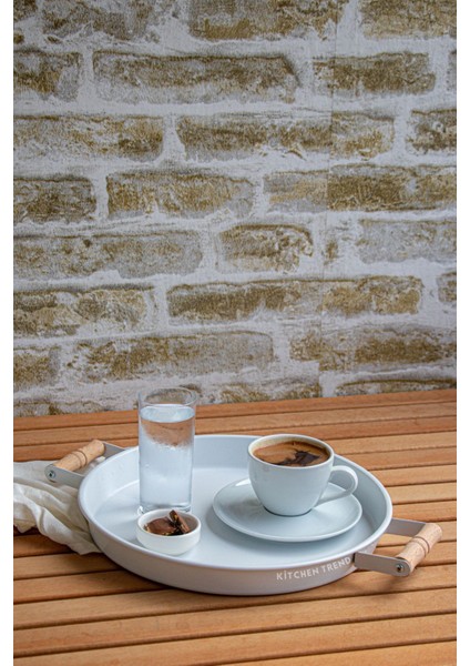 30 cm Ahşap Kulplu Metal Tepsi Beyaz Sunum ve Çay Keyfi Için Şık Tasarım fiyatları