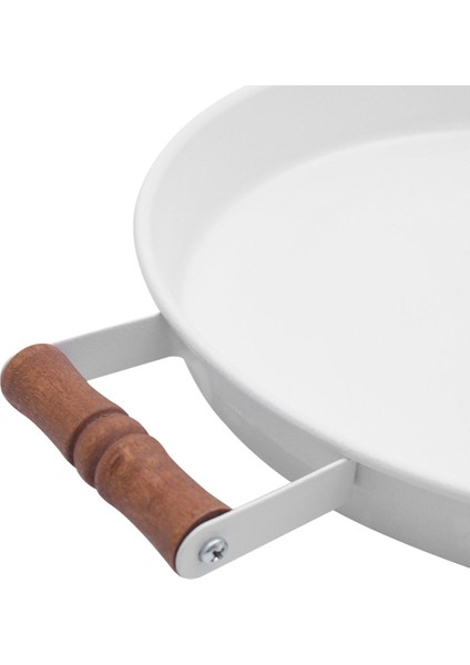 30 cm Ahşap Kulplu Metal Tepsi Beyaz Sunum ve Çay Keyfi Için Şık Tasarım indirimleri