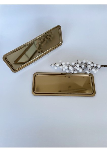 2'li ve 12'li Altın Dikdörtgen Servis Tepsisi Setleri, Şık Sunumlar Için Ideal