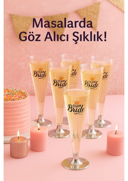 6'lı Gümüş Renk Ayaklı Plastik Şampanya Kadehi Seti, Şık ve Eğlenceli Parti Takımı