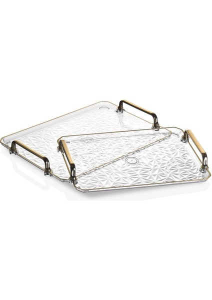 2’li Altın Yaldızlı Şeffaf Dekoratif Tepsi Seti, Ev ve Mutfak Şıklığı Için. fiyatları