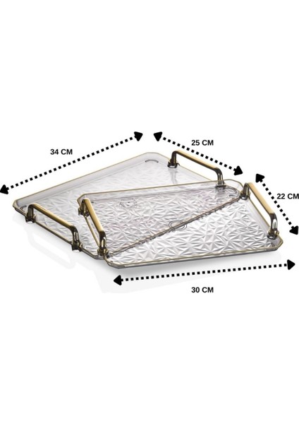 2’li Altın Yaldızlı Şeffaf Dekoratif Tepsi Seti, Ev ve Mutfak Şıklığı Için. modelleri