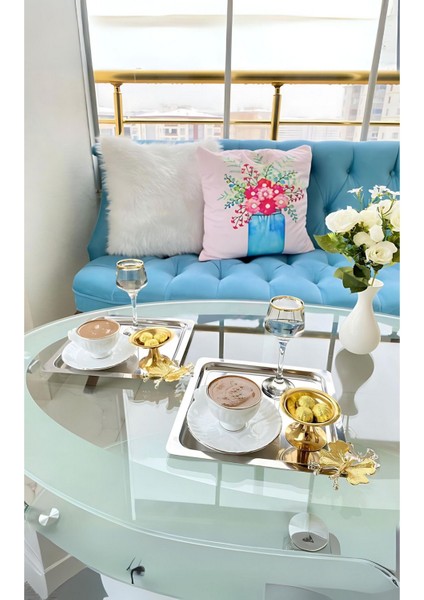 6'lı Lüx Gümüş Kare Sunum Tepsisi, Kelebek Aksesuar, Paslanmaz Çelik, Dekoratif modelleri