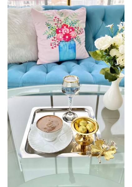 6'lı Lüx Gümüş Kare Sunum Tepsisi, Kelebek Aksesuar, Paslanmaz Çelik, Dekoratif fırsatları