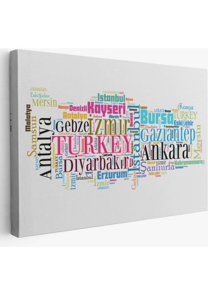 Il Isimleri Temalı Renkli Türkiye Haritası Dekoratif Kanvas Tablo, Duvar Dekoru 1003