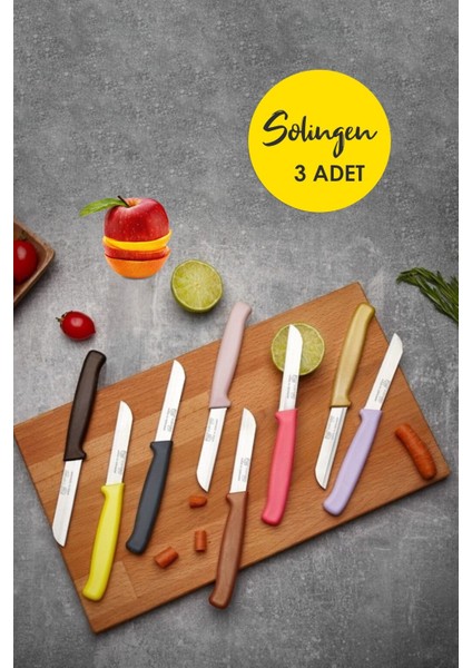Renkli Saplı 3'lü Sebze Meyve Kesme Bıçağı Seti, Tırtıklı ve Pratik Kullanım