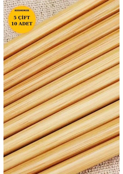 Çiçek Desenli Bambu Yemek Çubukları, 5 Çift, 10 Adet, Kahverengi modelleri
