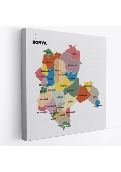 Il ve Ilçeler Haritası Konya, Modern Dekoratif Kanvas Tablo, Duvar Dekoru 1404