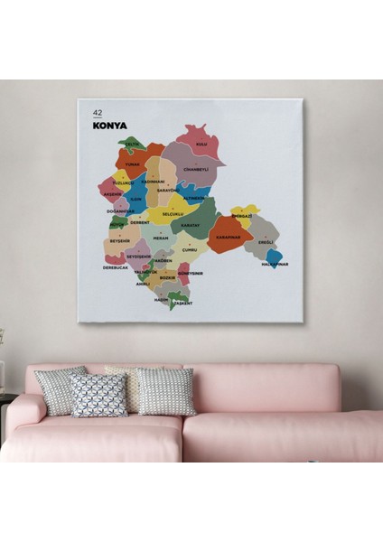 Il ve Ilçeler Haritası Konya, Modern Dekoratif Kanvas Tablo, Duvar Dekoru 1404 fiyatları
