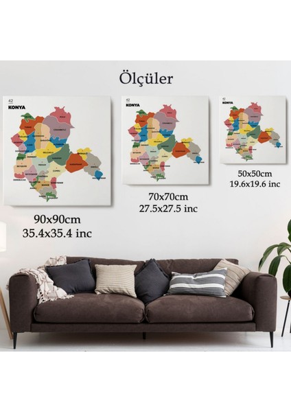 Il ve Ilçeler Haritası Konya, Modern Dekoratif Kanvas Tablo, Duvar Dekoru 1404 modelleri