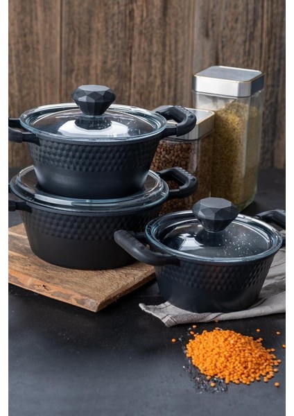 Cam Kapaklı, Döküm Derin Midi Tencere Seti, 16-22CM, Şık ve Kullanışlı.