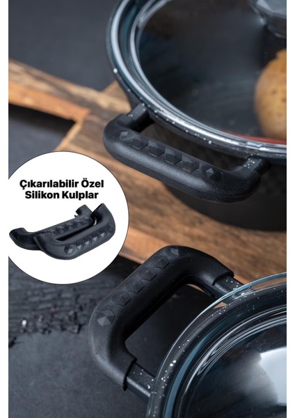 Cam Kapaklı, Döküm Derin Midi Tencere Seti, 16-22CM, Şık ve Kullanışlı. modelleri