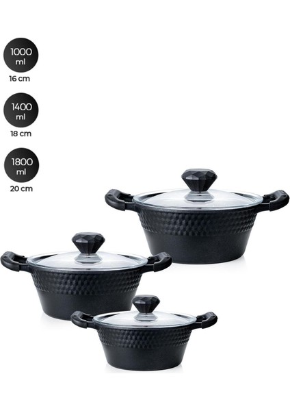 Cam Kapaklı, Döküm Derin Midi Tencere Seti, 16-22CM, Şık ve Kullanışlı. fırsatları