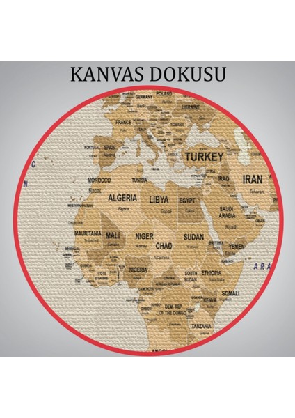 Detaylı Ülke Başkentli Eğitici Ingilizce Dünya Haritası Dekoratif Kanvas Tablo, Duvar Dekoru 2619