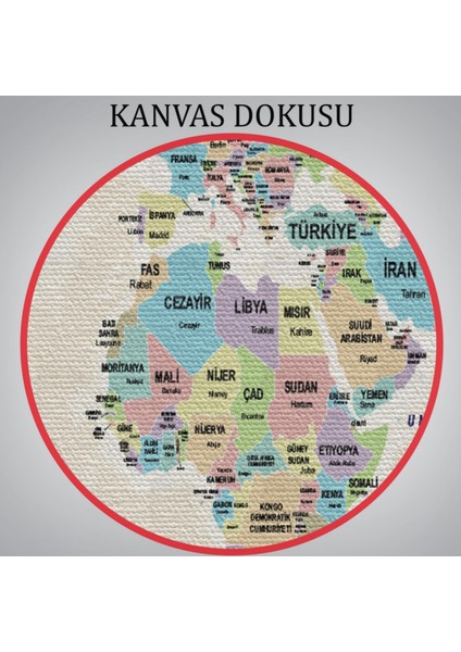 Ülke Başkentli Okyanuslu Türkçe Dünya Haritası Dekoratif Kanvas Tablo, Duvar Dekoru 2748