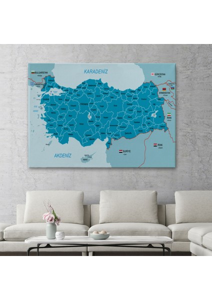 Eğitici Sınır Komşulu Türkiye Haritası, Harita Dekoratif Kanvas Tablo, Duvar Dekoru 3087 fiyatları
