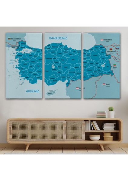Eğitici Sınır Komşulu Türkiye Haritası, Harita Dekoratif Kanvas Tablo, Duvar Dekoru 3087 modelleri
