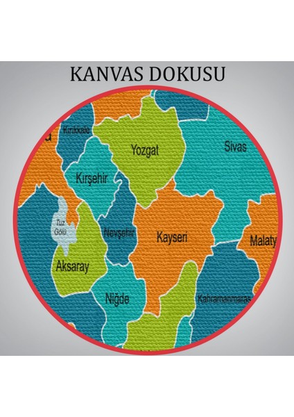 Eğitici Sınır Komşulu Türkiye Haritası, Harita Dekoratif Kanvas Tablo, Duvar Dekoru 3099