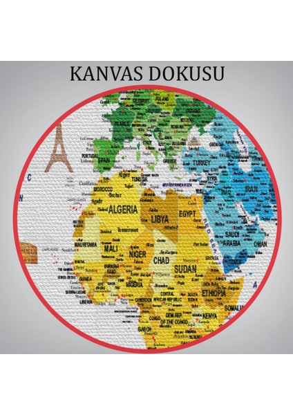 Eğitici Detaylı Sembollü Ingilizce Dünya Haritası Dekoratif Kanvas Tablo, Duvar Dekoru 3223