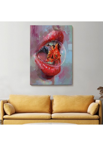 Japon Balığı ve Kırmızı Rujlu Dudak Dekoratif Kanvas Tablo, Duvar Dekoru 6293 fiyatları