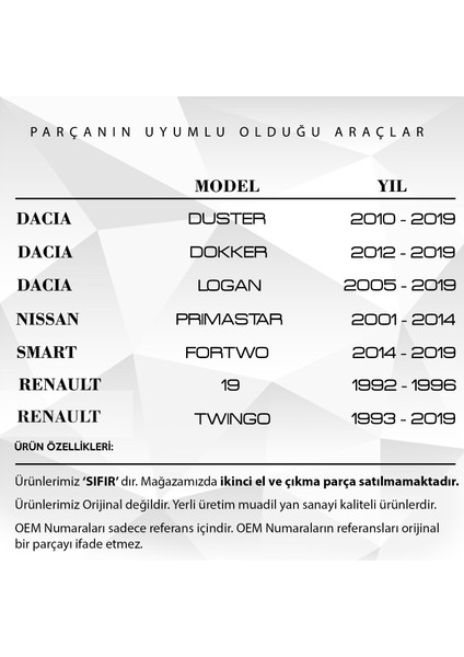 Renault Clio, Nissan Primastar, Dacia Duster için 2'li Çamurluk Sinyali fiyatları