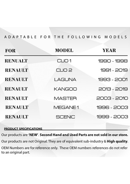 Renault Clio, Nissan Primastar, Dacia Duster için 2'li Çamurluk Sinyali
