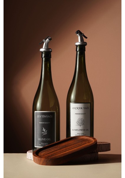 Ahşap Standlı 750 cc Cam Yağdanlık Seti, Damlatmaz, Zeytinyağı ve Sıvıyağ Şişesi fiyatları