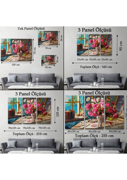 Deniz Manzaralı Çiçekli Oda Manzara Yağlıboya Görünüm Dekoratif Kanvas Tablo, Duvar Dekoru 3621 fırsatları