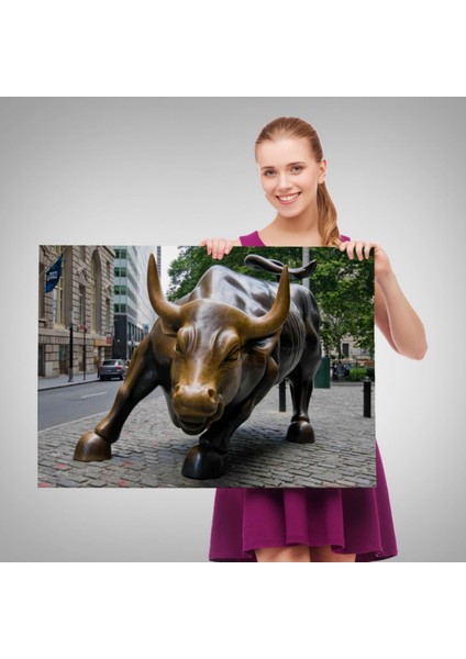 Boğa Heykeli Charging Bull Newyork Dekoratif Kanvas Tablo, Duvar Dekoru 5160