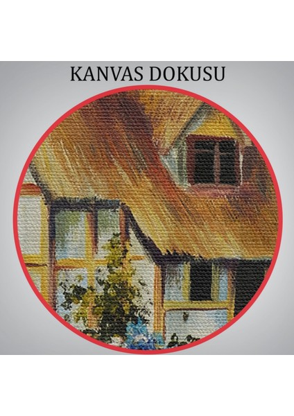 Yağlıboya Görünüm Bahçeli Orman Evi Dekoratif Kanvas Tablo, Duvar Dekoru 3447