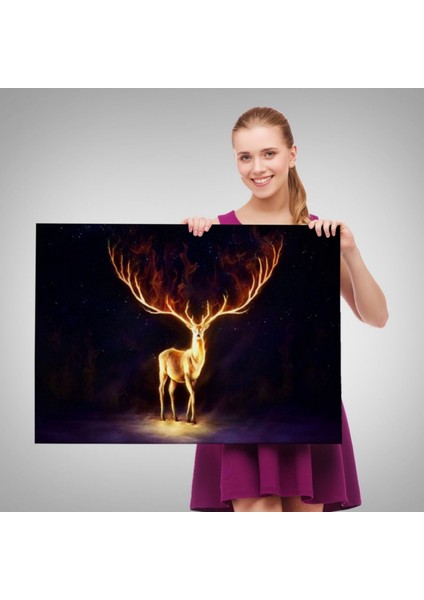 Sarı Geyik Sürreal Dekoratif Kanvas Tablo, Duvar Dekoru 6649