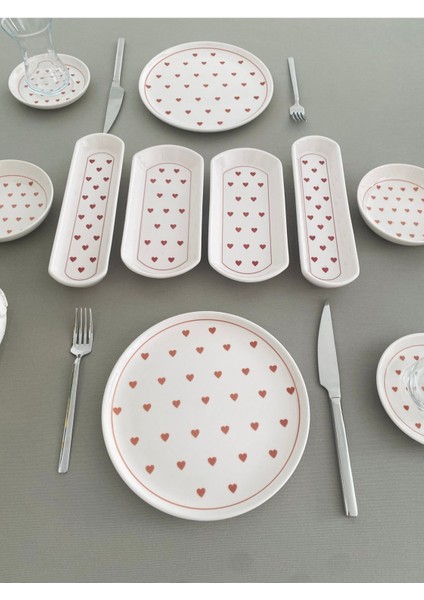 Kırmızı Kalp Desenli 2 Kişilik 10 Parçalık Kahvaltı Takımı fiyatları