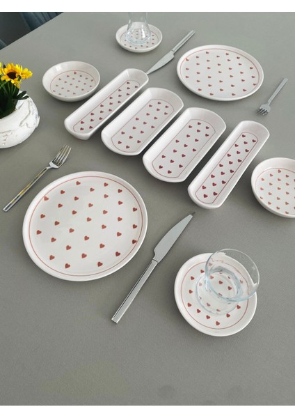 Kırmızı Kalp Desenli 2 Kişilik 10 Parçalık Kahvaltı Takımı modelleri