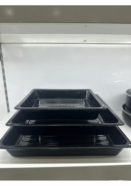 3'lü Emaye Kare Fırın Tepsisi Seti, Siyah, 30-42CM, Dayanıklı ve Şık Tasarım modelleri